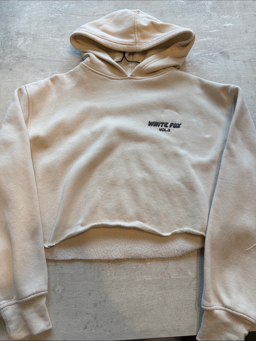 White Fox Boutique Cream Cropped Hoodie - Vol.3 Logo